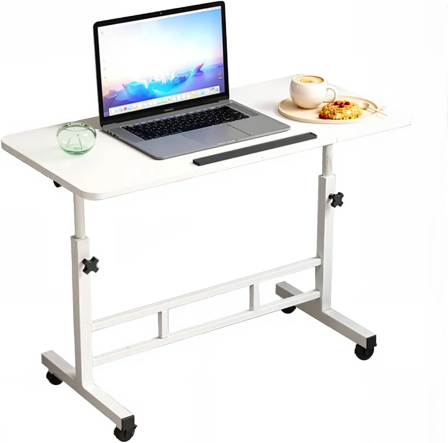 Rollbarer Laptop-Tisch, Höhenverstellbarer Stehtisch mit Rollen, Kompakter Mobiler Computertisch aus Stahl & MDF, Ideal für Homeoffice, Büro & Zuhause