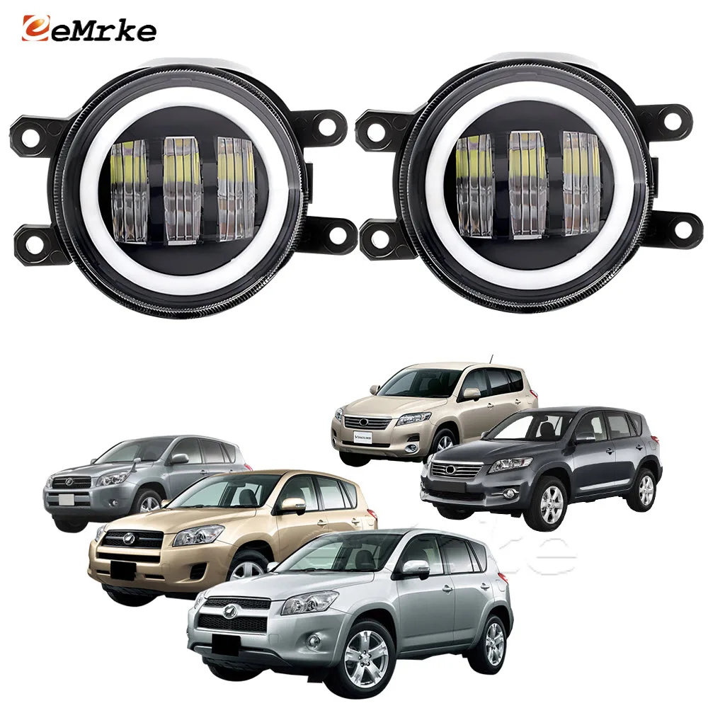 2x LED Car Fog Lights Assembly with Lens + White Angel Eyes DRL + Yellow Turn Signal Light for Toyota RAV 4 RAV4 XA30 2005-2012