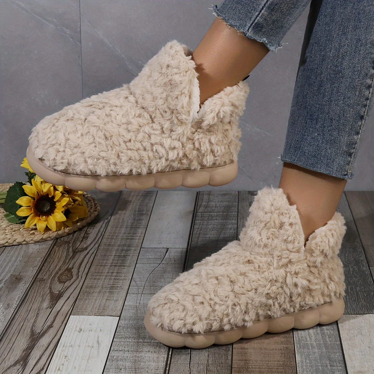 2023 Warm Solid Color Slipper Boots Casual Slip On Plush Lined Shoes Comfortable Indoor Home Slippers Home Bedroom Floor Slipper