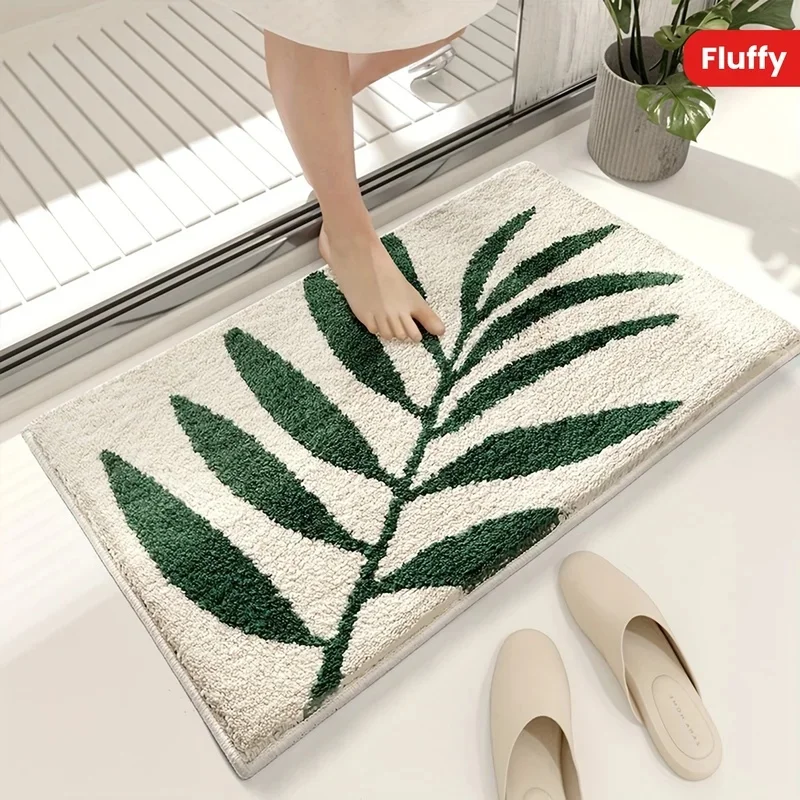 VIKAMA Fresh Tropical Leaf Pattern Non-slip Doormat Quick Dry Soft Carpet Household Bathroom Porch Simple Style Decor Mat