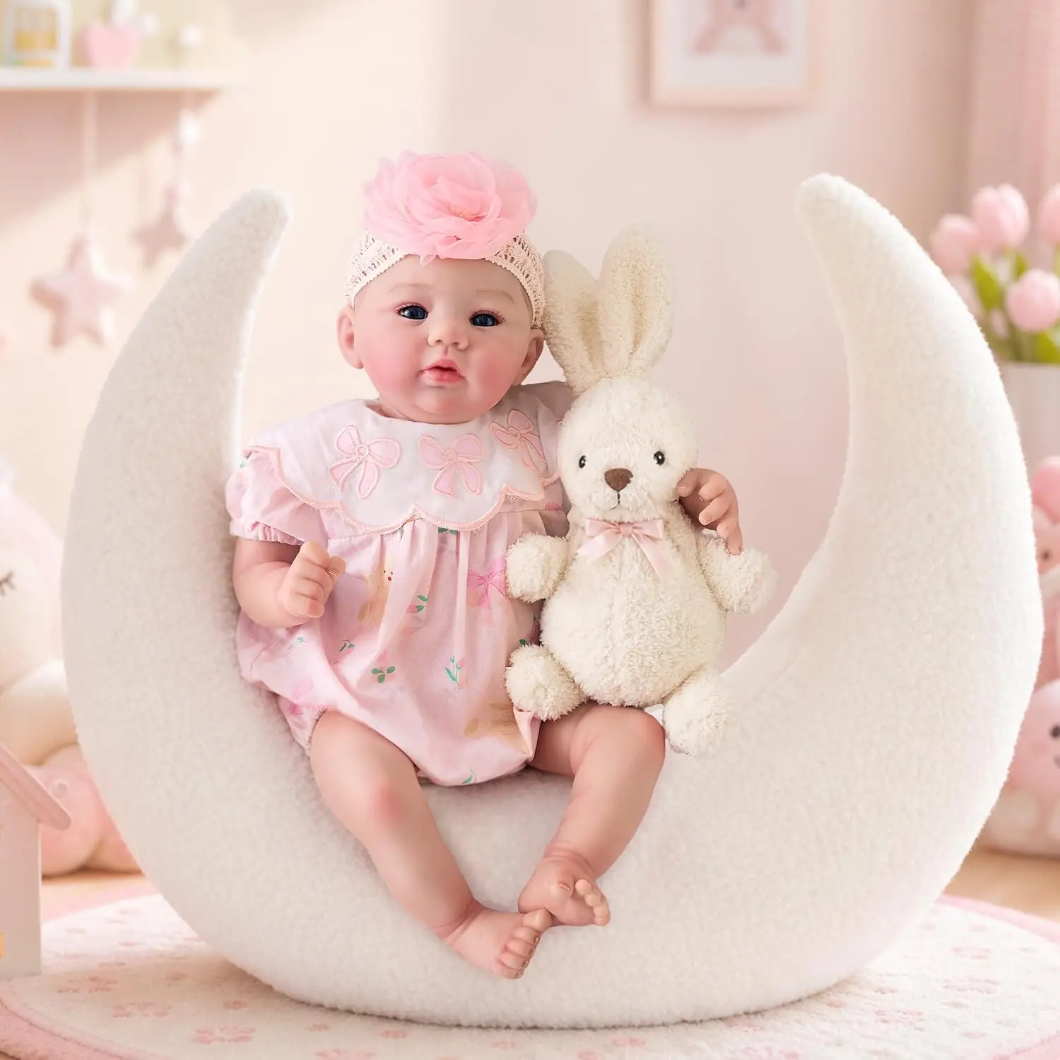 NPK 18inch Soft Cloth Body Abigail Newborn Baby Lifelike Cuddly Baby Multiple Layers Painting 3D Skin with Visible Veins