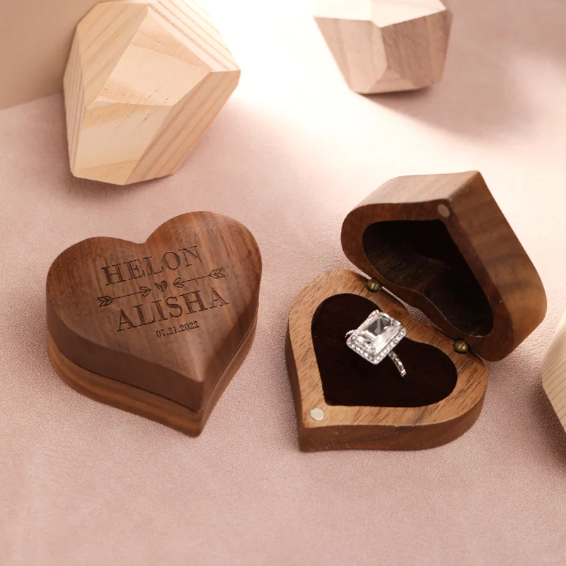 

Wooden Wedding Ring Box - Heart Shape, Custom Wedding Rings Box, Ring Box Proposal, Anniversary Gift for Wife