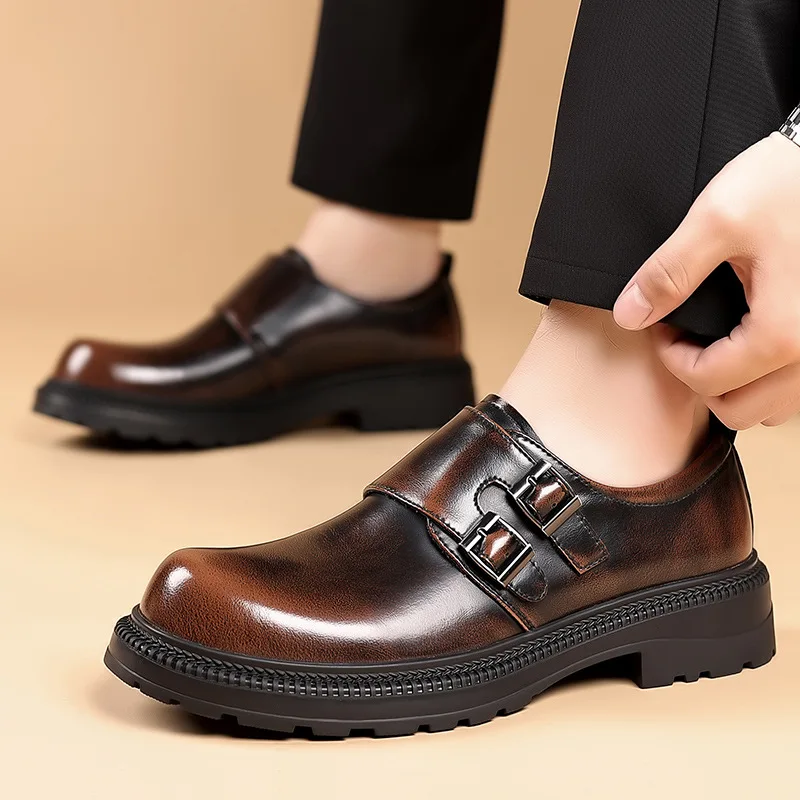 

Fashionable Men Leather Shoes Designer Casual Business Dress Oxfords Platform Loafers Slip-on Moccasins Thick Sole Wedding Shoes