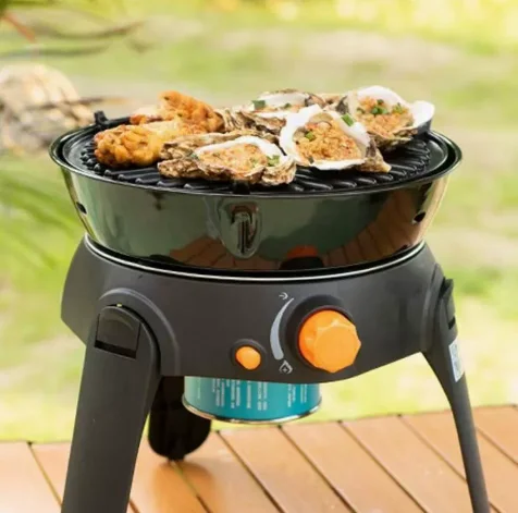 Portable Butane Gas Stove Multifunction Outdoor Camping BBQ Grill Foldable Electronic Ignition with Enamel Pot Griddle and Carry