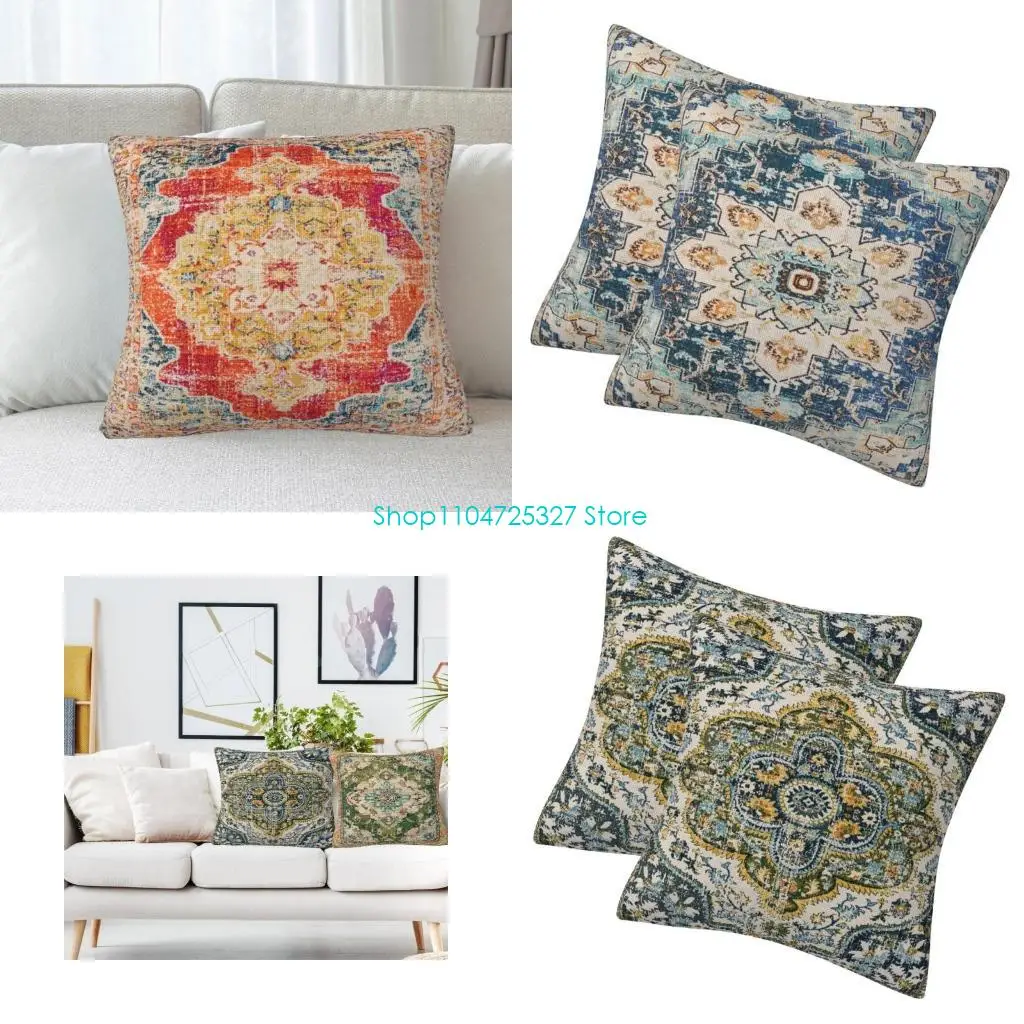 D8KF 2Pack Eclectics Bohemian  Throw Pillow Cover Pillowcover for Home and Outdoor Decoration, 18x18inch, Easy Zips Closure