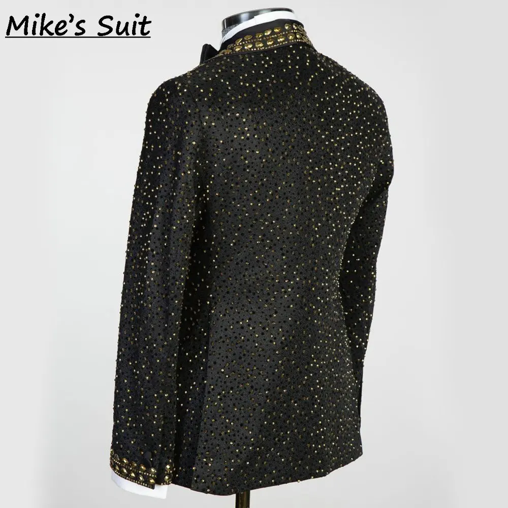 Black Full Covered Gem Men Suit Classic Business Blazer Man Formal Suits Costumes 2 Pieces Set Jacket And Pants