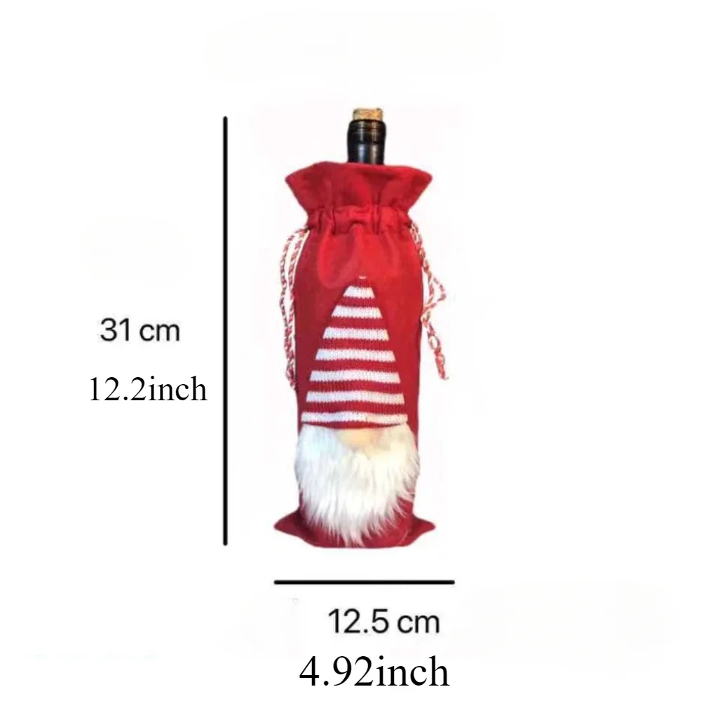 Champagne Bottle Cover Red Wine Festival Decoration Friend Picnic Camping White Beard Fu Grid Cloth Red Family Outdoor Gathering