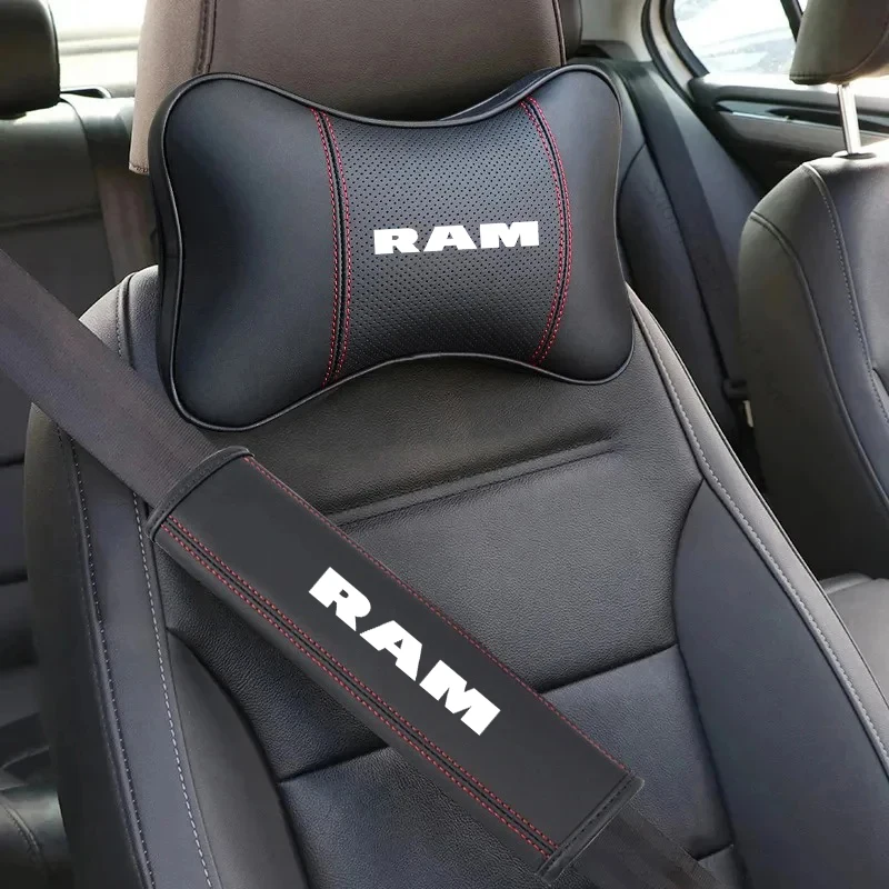 For Dodge Ram 1500 2500 3500 Car Styling Accessories Car Soft Leather Neck Headrest Pillow Seat Belt Protector Pad