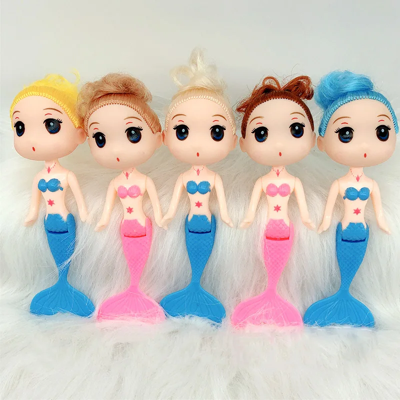 15CM Cute Mermaid Doll Children's Toys Doll Ornaments Pink Blue Lovely Doll Big Head Doll Girl's Household Toys Birthday Gift