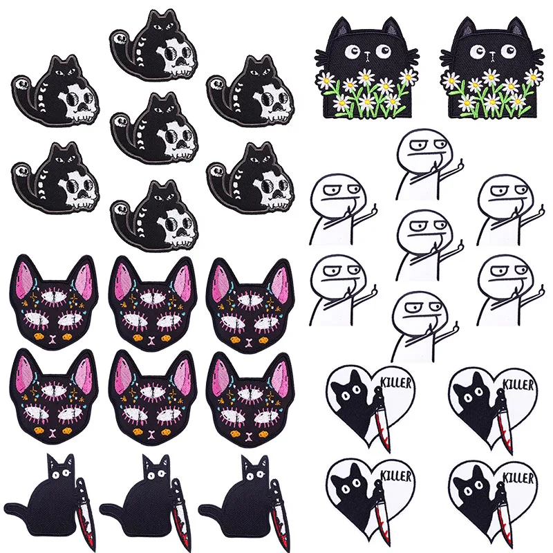 10 teile/los Großhandel Cartoon Katze gestickte Patches für Kleidung Aufkleber lustige Tier applikation/Patch Eisen auf Patches auf Kleidung