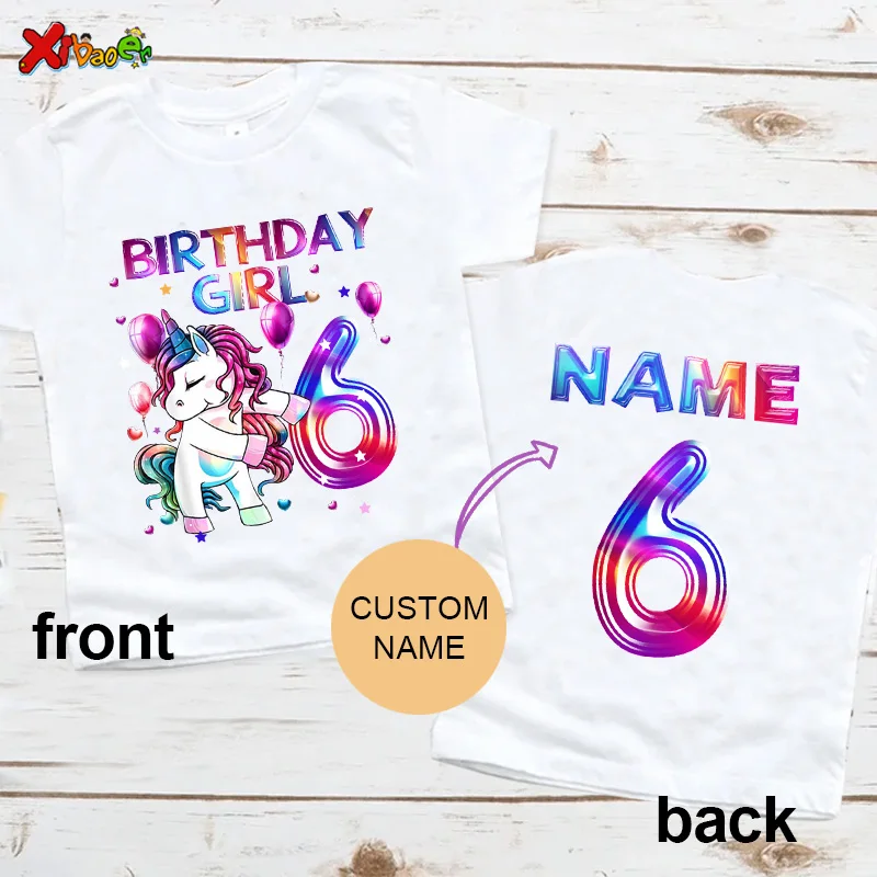 

Unicorn Birthday Girl T Shirt Party Outfits for Kids Custom Name Shirts Baby Girl Clothes1st 2nd 4 9Years Clothing Cute T-shirts