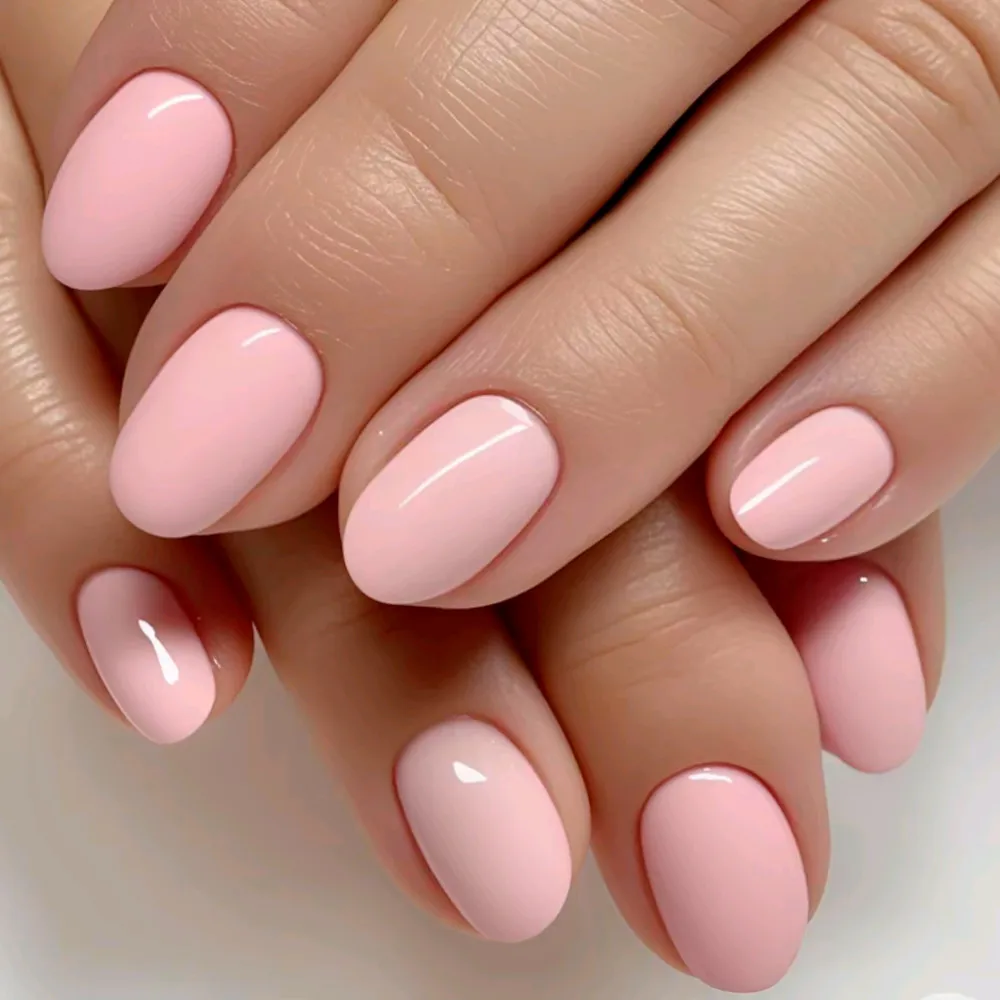 

48Pcs Shiny Light Pink Short Fake Nails With Jelly Glue Artificial Press On False Nails Tips DIY Full Cover Manicure Tool