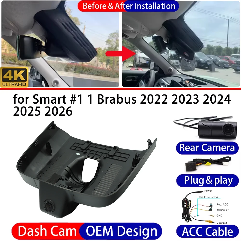 Dash Cam for Smart #1 1 Brabus 2022-2026 Front＆Rear 4K UHD DVR Dashboard Camera Video Drive Recorder Night Vision Parking Mode