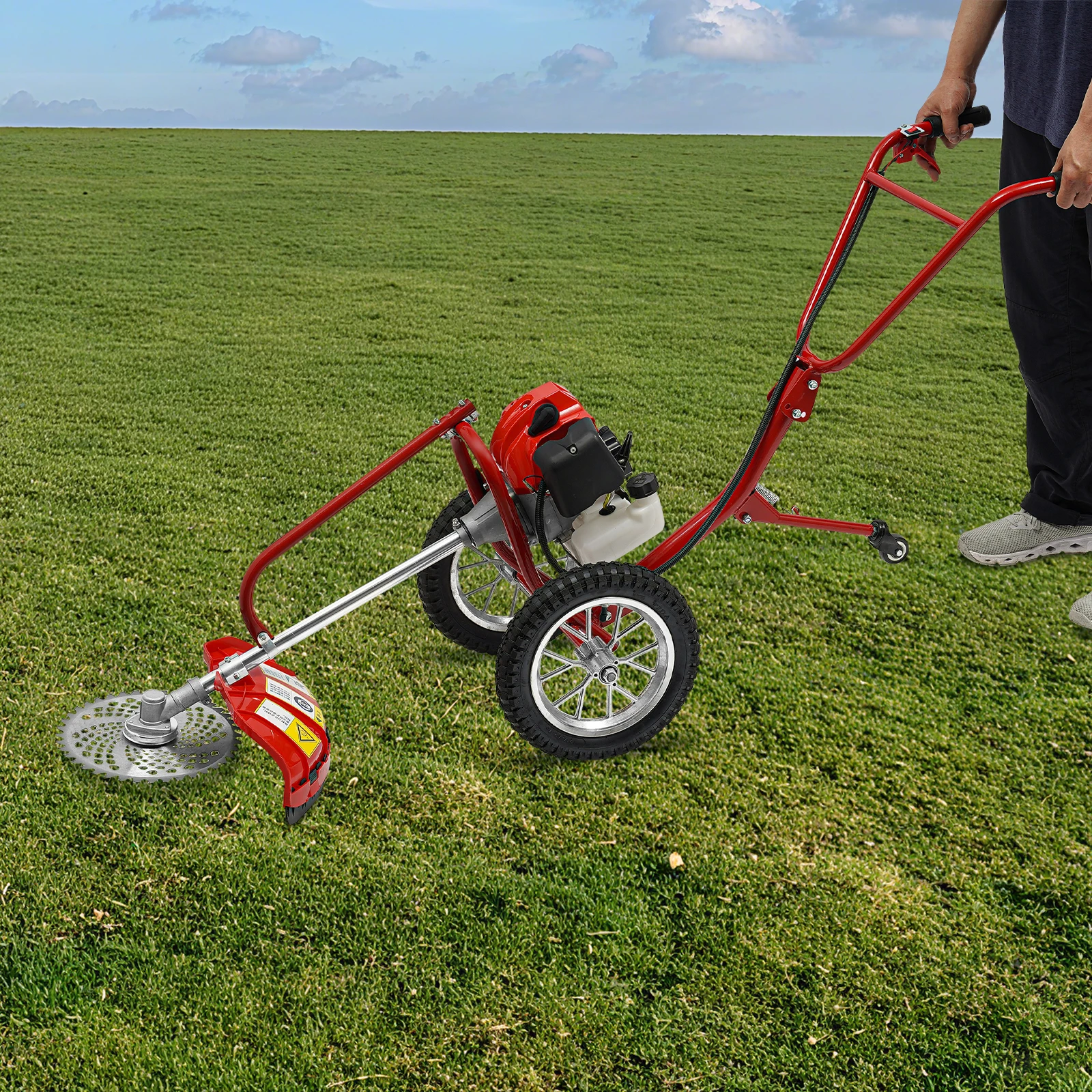 

Мотокультиватор с воздушным охлаждением, двухтактный, ручной, с частотой вращения около 6500-7000 об/мин, для прополки сорняков в садах