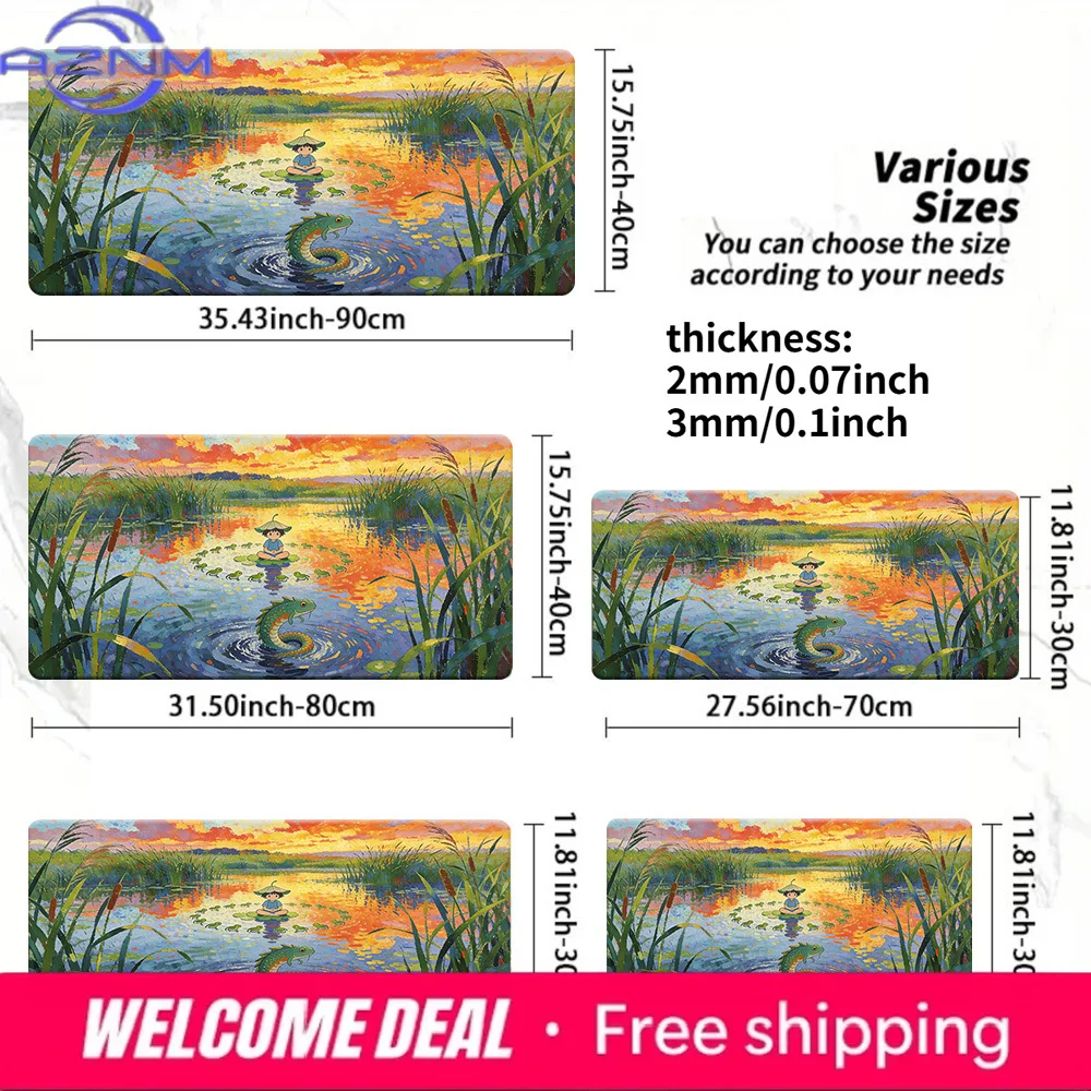 Anime Lake Sunset Desk Mat Non-Slip Washable Gaming Mouse Pad