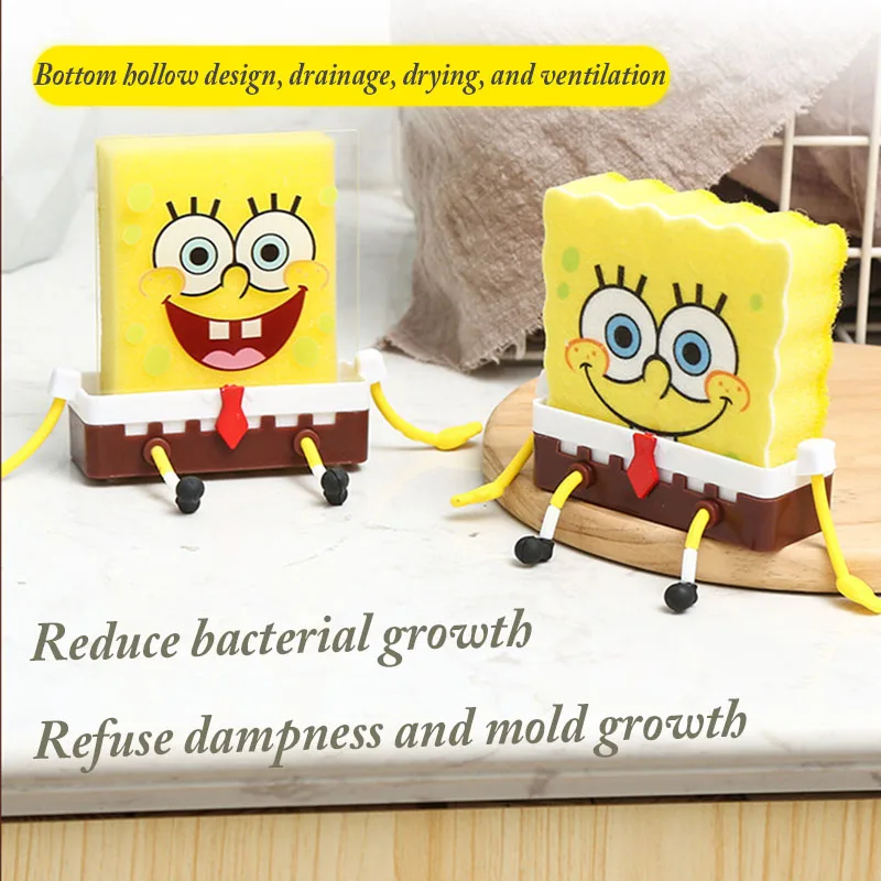 Sponge-bob SquarePants Dish Washing Brush Kitchen Supplies Drain Rack Cleaning Dishes Brushes Reusable Scrub Scouring Pad