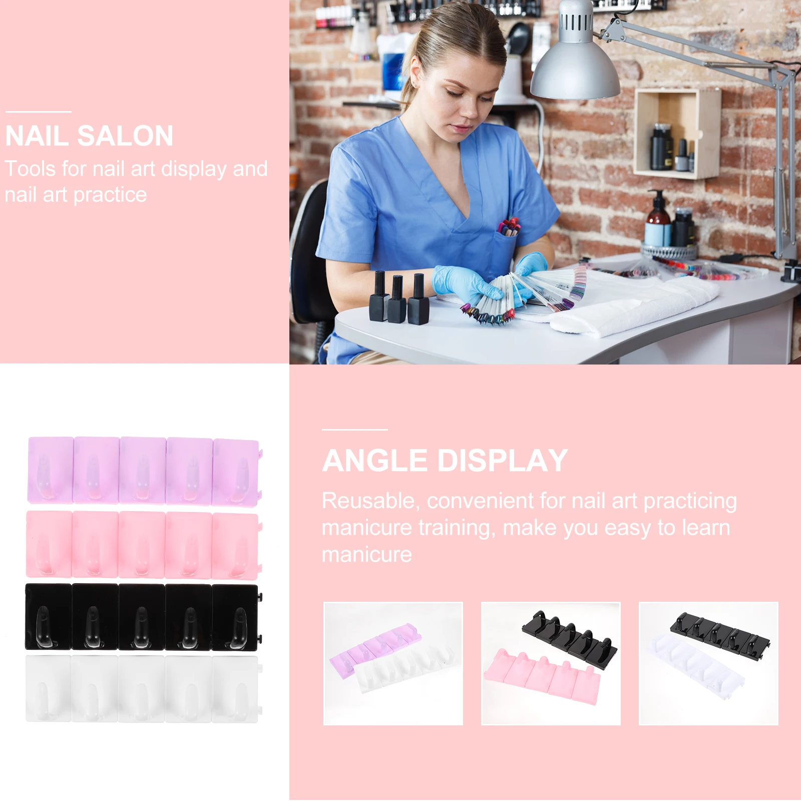 

4Pcs Nail Support Base Ergonomic Manicure Practice Rack for Nail Art Display Stand Color Board Organization Tool