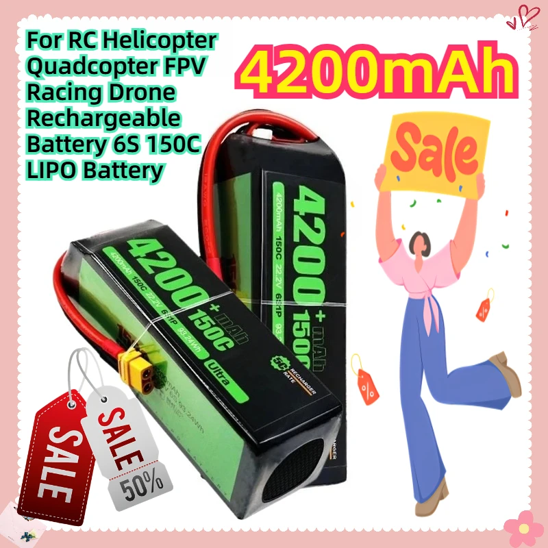 4200mAh 22.2V For RC Helicopter Quadcopter FPV Racing Drone Rechargeable Battery 6S 150C LIPO Battery