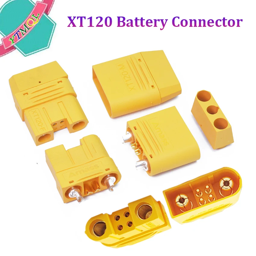 1pair  XT120 60A XT120-M/F Large Current Lipo Battery Connector Male Female Sheathed Plug with Signal Pin for RC UAV FPV Drone