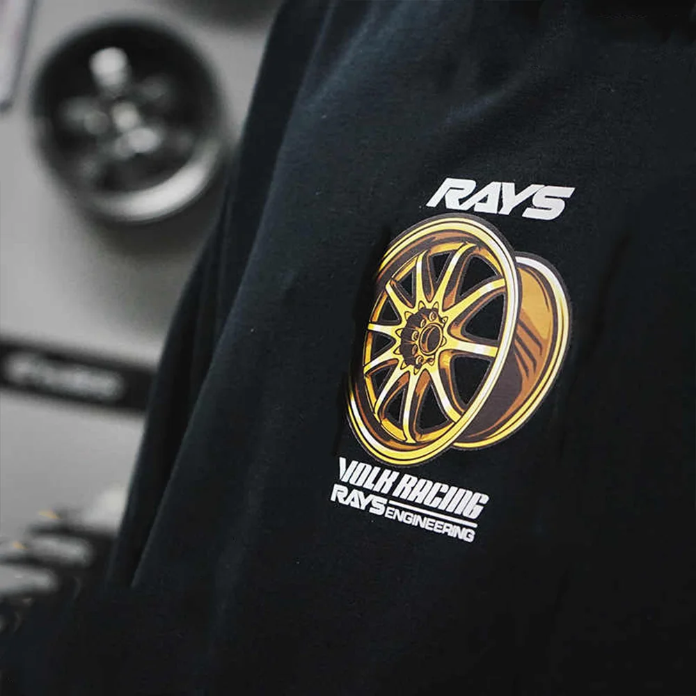 New Autumn and Winter Japan Modified Car JDM RAYS Wheel hub CE28N TE37 RE30 Hooded Sweatshirt Print Outdoor Men Women Pullover