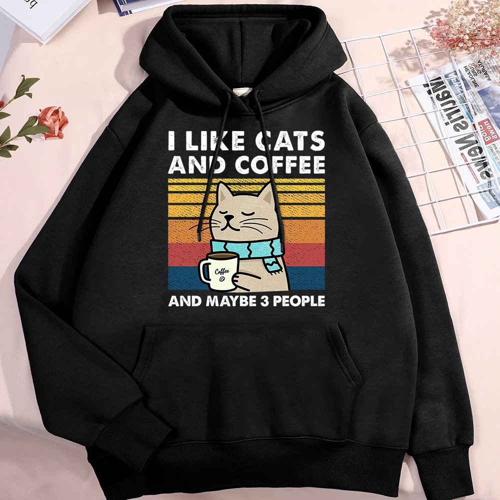 I Like Cats And Coffee Hoodies For Men Women Fashion Crewneck Clothes Loose Fleece New Hoodies Street Pullover Man Sweatshirt