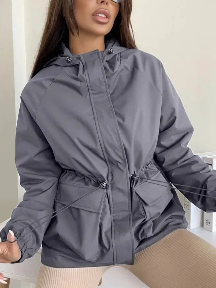 Autumn Winter Women Casual Cotton Coats Long Sleeve Hooded Windbreaker Jacket Top Waterproof Climbing Loose Women's Clothing
