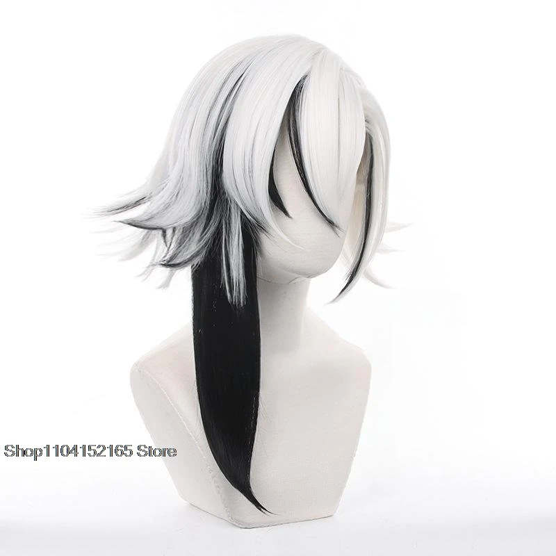 Genshin Impact Harlequin Cosplay Costume Anime Peruere Arlecchino The Knave Eleven Black White Fatui Harbingers Wig Cap