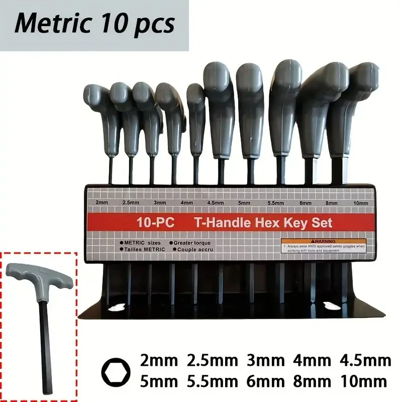 10-Piece Metric or Imperial T-Handle Hex Wrench Tool Set Star T-Handle Hex Wrench Set Portable T-Handle Hex Wrench Tool Set