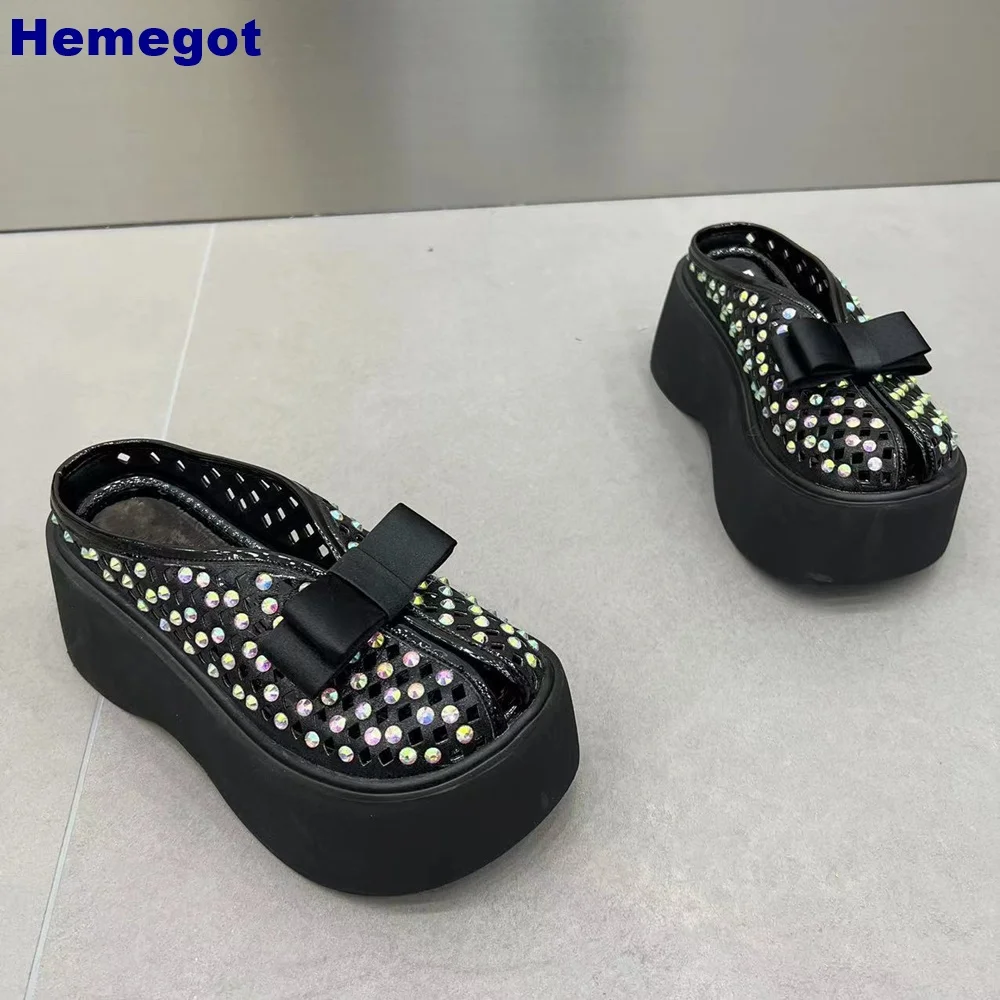 Colorful Crystal Bling Butterfly Knot Slippers Thick Sole Closed-Toe Summer Outdoor Beach Slides Fashion Women Slip On Slippers