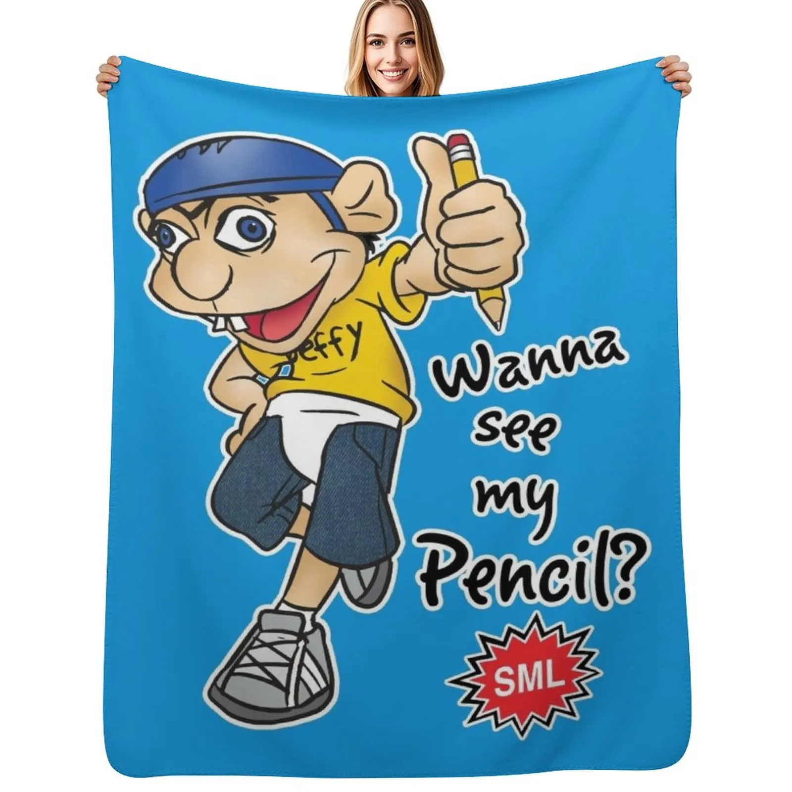

Jeffy Wanna See My Pencil - Funny SML Character Throw Blanket Luxury Designer Decorative Sofas Custom Furrys Blankets