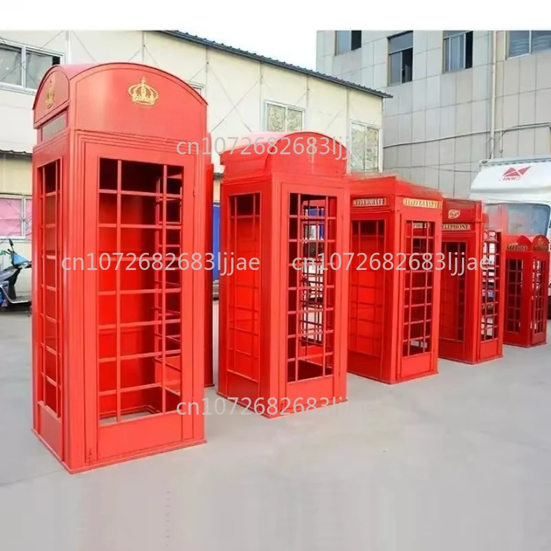 Design Metal Telephone Booth for Park Photography Studio Manicure Store Decor Iron London Phone Booth Model Casting