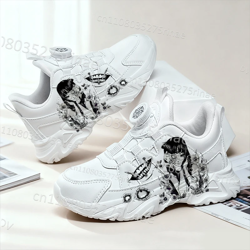Junji Ito Children Sports White Shoes Popular Trend High Quality PU Leather Comfortable Thick Sole Sneakers Boys Girls 2026 Gift