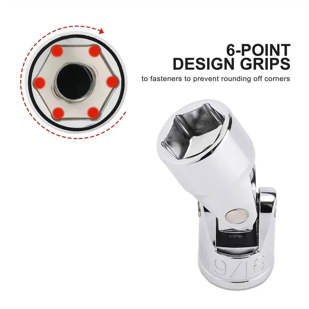 العالمي فليكس مجموعة مقابس 3/8 "محرك SAE & متري 3/8" إلى 3/4 "10 مللي متر إلى 19 مللي متر CR-V 6-Point رأس دوار 360 درجة الوصول 17 قطعة