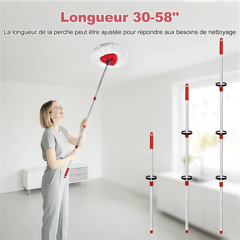 ABNO-Spin Mop Replacement Handle 30-58 Inch Adjustable Stainless Steel Stick Compatible With Ocedar A