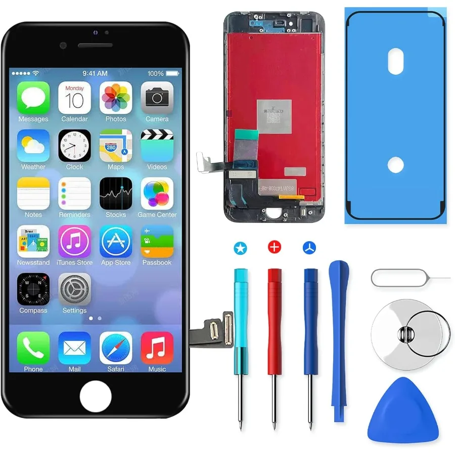 

QTlier iPhone 7 Screen ReplacementLCD Display and Touch Screen Digitizer Replacement Frame Assembly with Repair Tool Kit Black