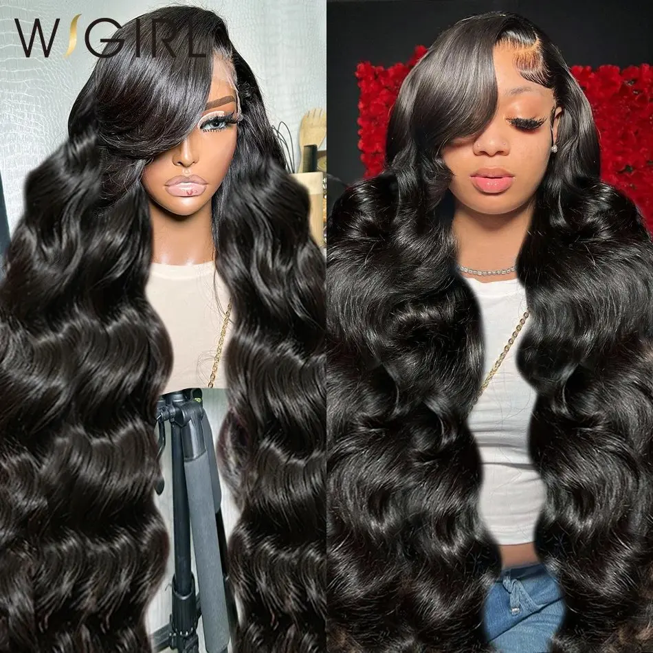 Natural Black Body Wave 150 Density 30 Inch 13X6 HD Human Hair Lace Forehead Wig Glue-Free Wave 13X4 Front Brazilian Women