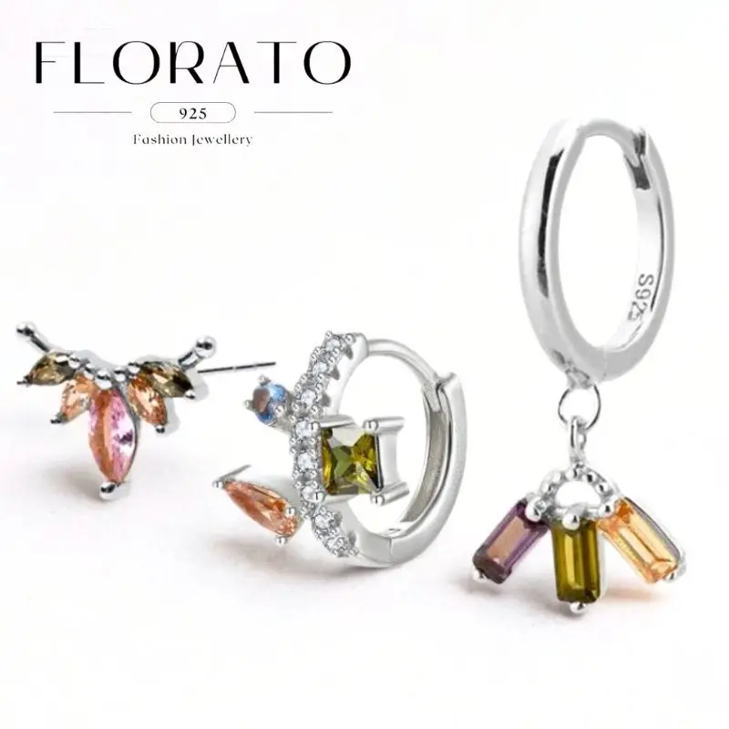 

925 Silver Ear Needles Rectangular Drop-shaped Combination Hoop Earrings Crystal Retro Dark Green Earrings Fashion Party Jewelry