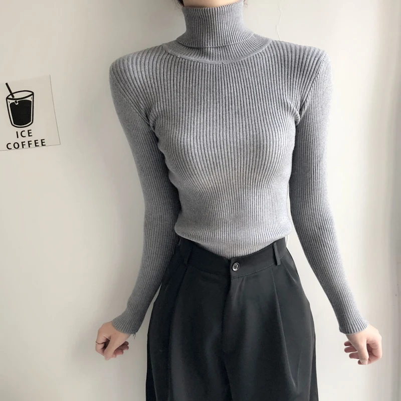 Women Solid Turtleneck Long Sleeved Sweater Autumn Winter 2023 New Casual Versatile Slim Simplicity Knitted Bottoming Shirt