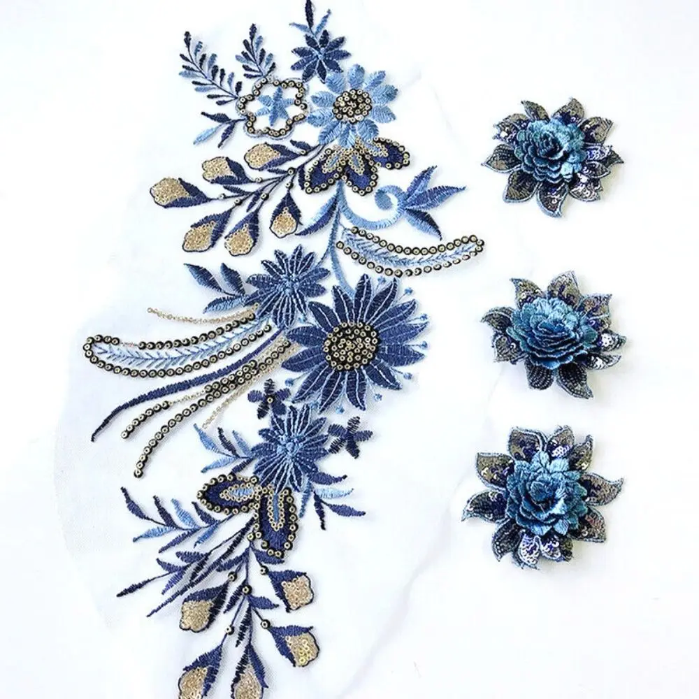 Polyester Mesh Embroidery Flower Lace Patch Sew Clothing Decoration Sequin Embroidered Patch DIY Embroidery Patch Clothing