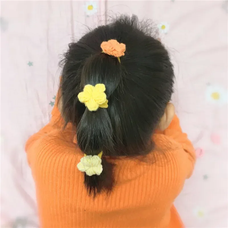 3 Pcs Simple Cute Colorful Woolen Flower Rubber Band Hair Rope Kids Headwear Korea Sweet Girl Fashion Ponytail Hair Accessories