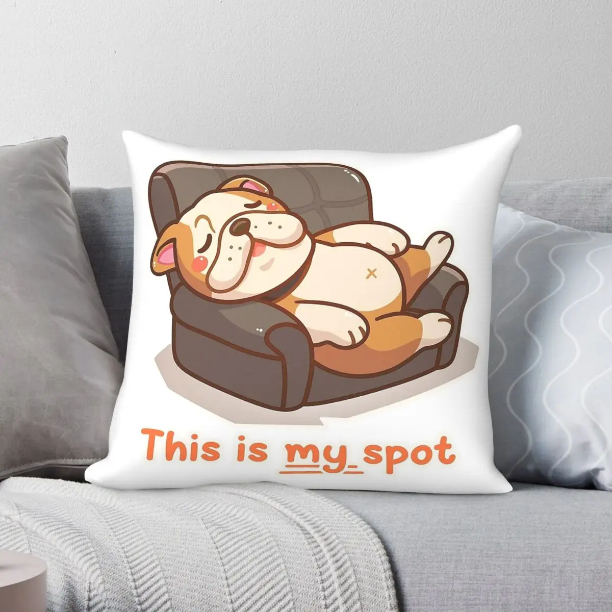 This Is My Spot Bulldog Square Pillowcase Polyester Linen Velvet Pattern Zip Decor Room Cushion Cover