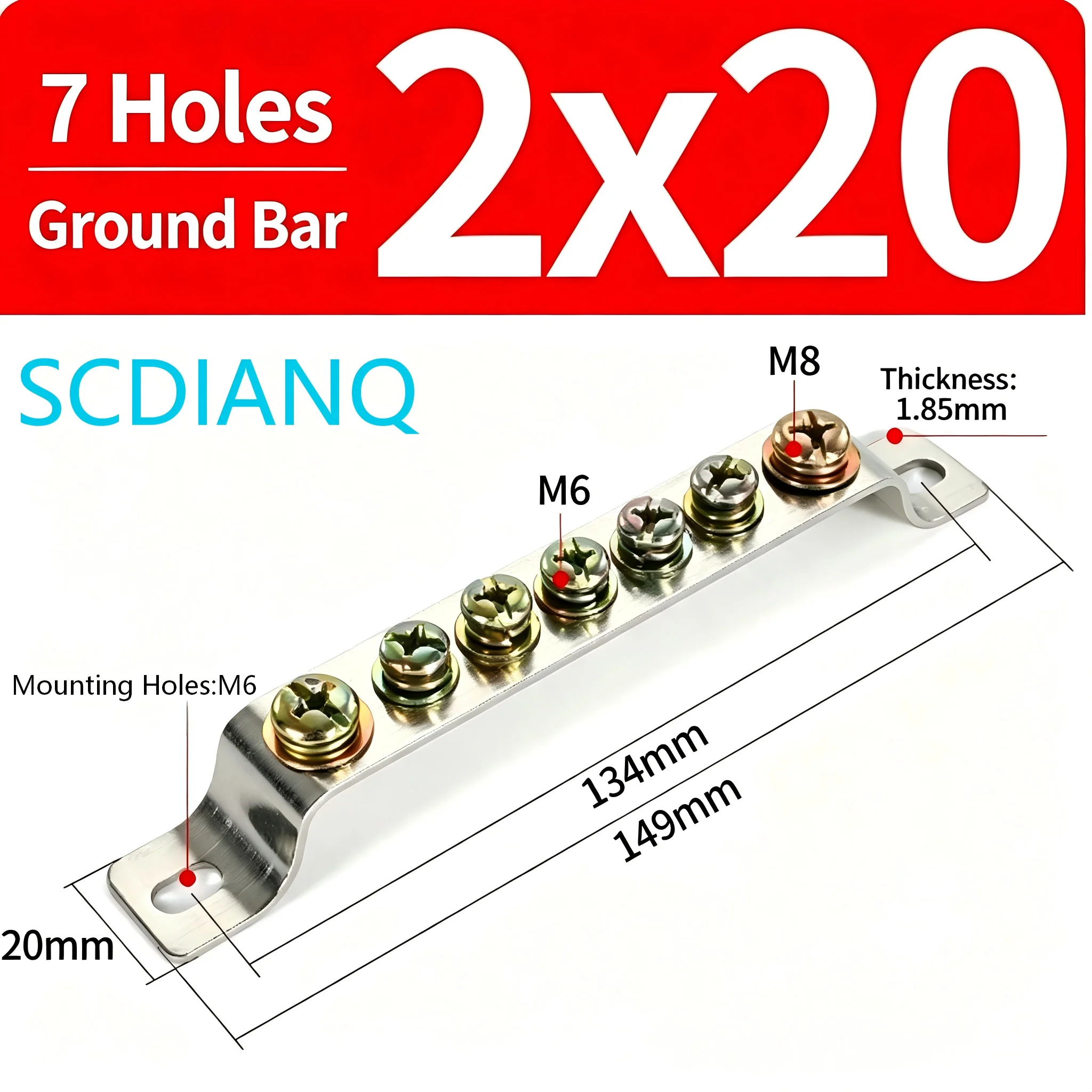 Grounding Neutral Earth for Electrical Panel Distribution Box 7 Hole 2*20mm Copper Terminal Block