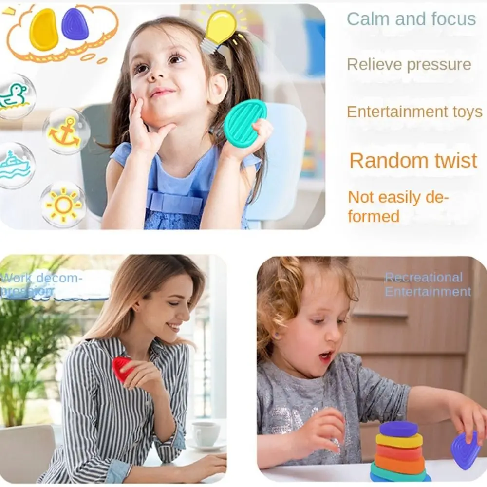 6pcs/set Textured Soft Worry Stone Fidget Toy Relaxing Silicone Children Sensory Stone Creative No Noise Textured Worry Rocks