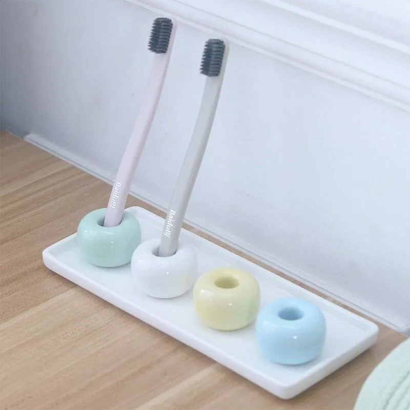 Tooth Brush Stand Shelf Base Frame Storage Rack Novel Donut Ceramic Toothbrush Holder for Home Hotel Bathroom Shower