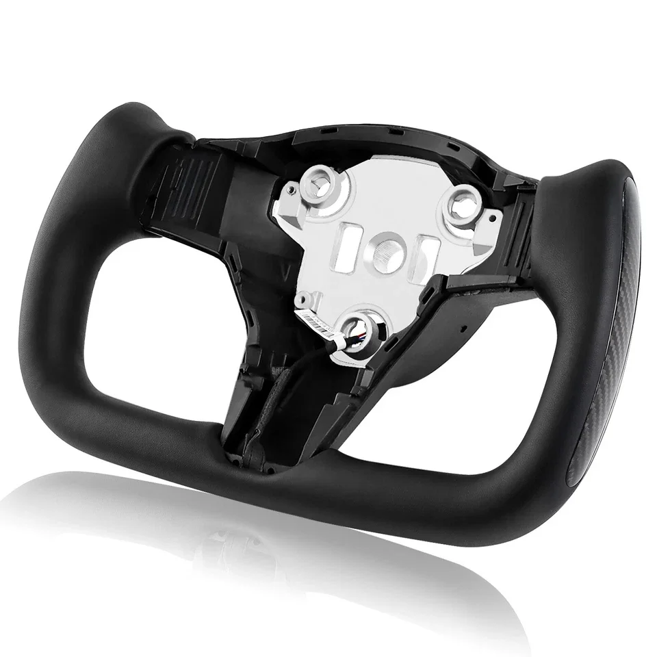 For Tesla Model 3 Model Y 2017-2023 Yoke Steering Wheel Black Smooth Leather Racing Steering Wheel and Heating Function Customized Car Accessories