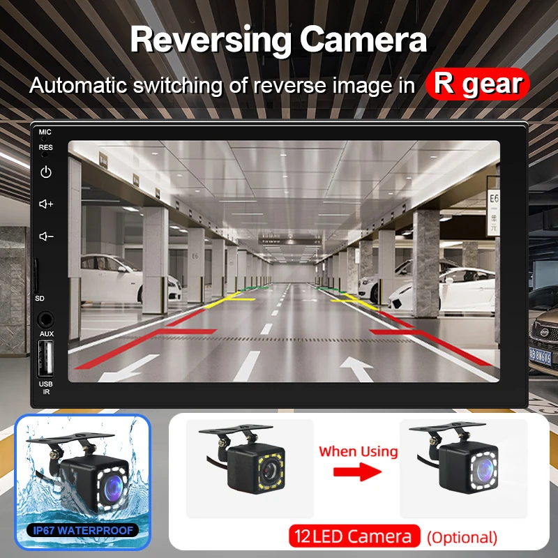 วิทยุติดรถยนต์ Hippcron 2Din มัลติมีเดีย MP5 Player รองรับ Carplay แบบใช้สาย Android Auto หน้าจอสัมผัส 7 นิ้ว วิทยุ FM ช่องต่อ AUX รองรับบลูทูธ พร้อมกล้อง