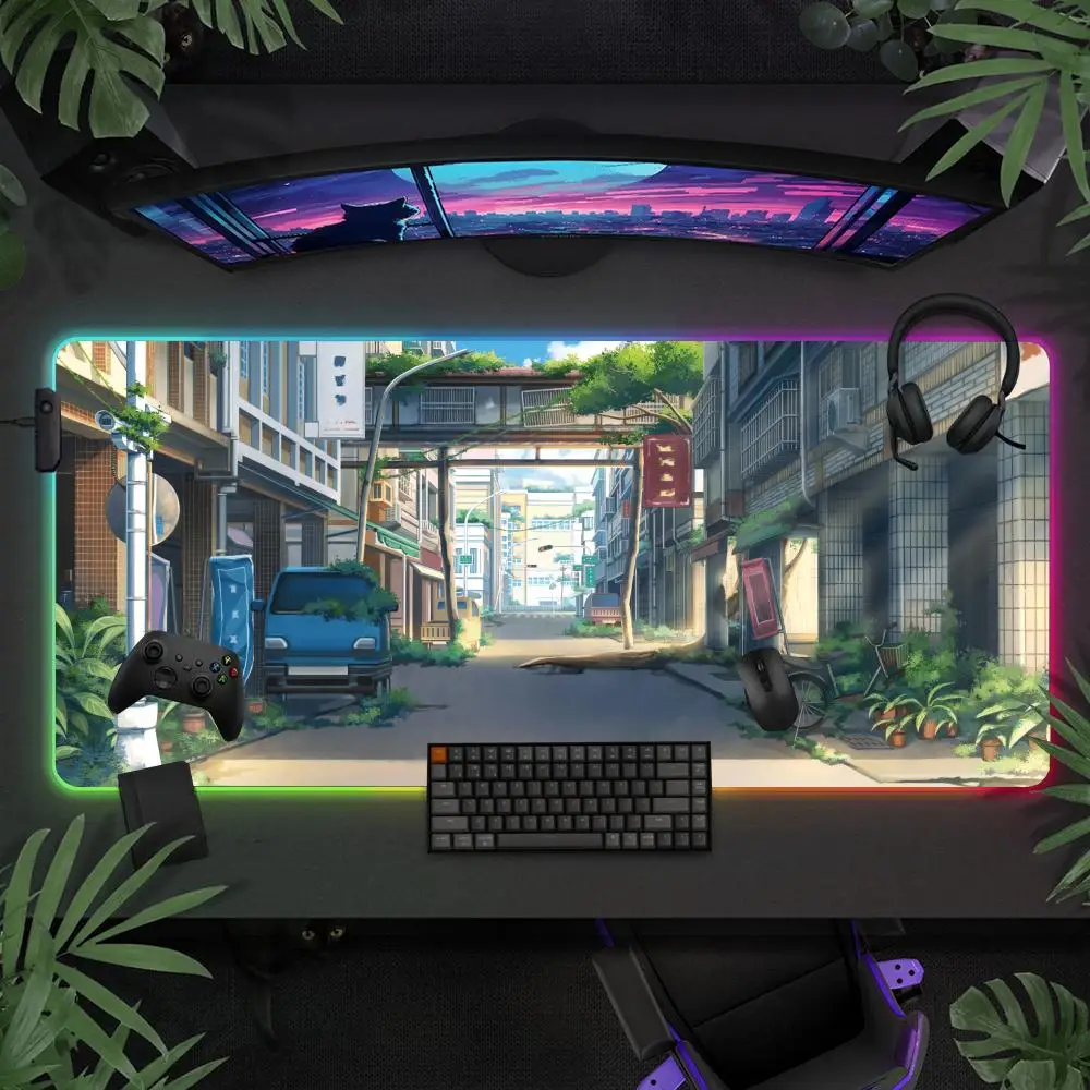 

Японский уличный коврик для мыши, большие игровые коврики для мыши RGB, светодиодный светильник с заблокированными краями, игровые аксессуары, коврики для клавиатуры ПК, настольные коврики XXL 90x40 см