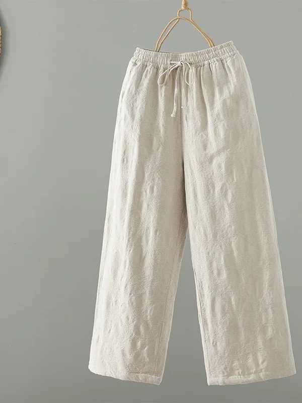 Pantaloni a gamba dritta con cintura in cotone e lino artistico retrò Pantaloni casual dimagranti a vita alta invernali da donna Capispalla larghi