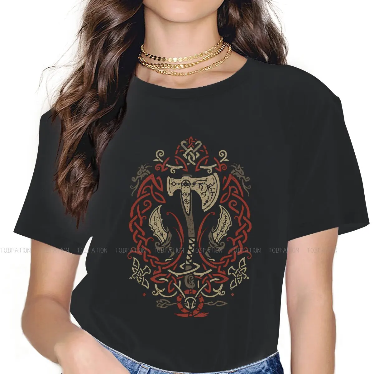 Ragnarok-Camiseta de algodón puro con cuello redondo para mujer, camisa con icono de Kratos y Atreus, God Of War, Harajuku, 5XL