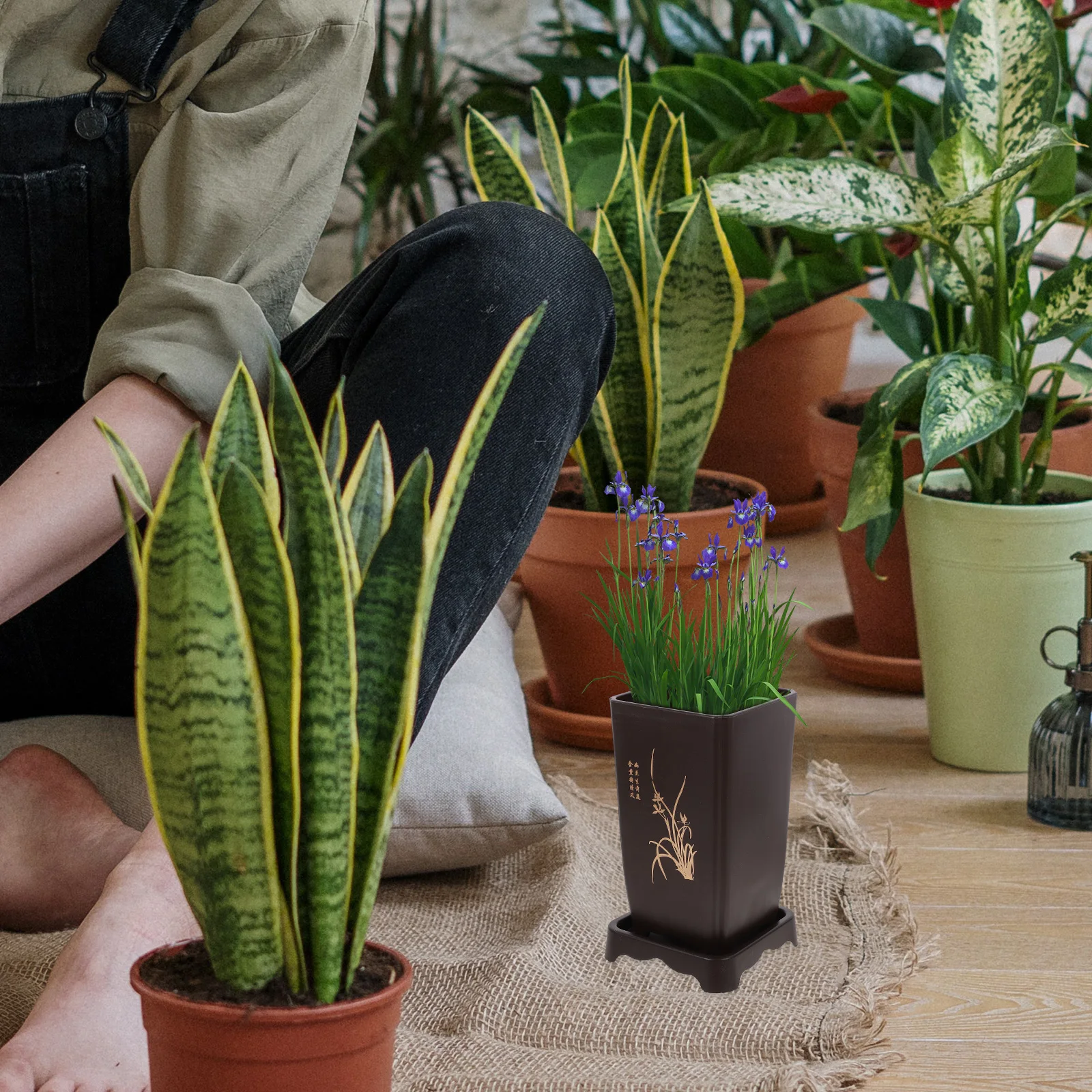 

Orchid Pot Flowerpot Deep High Thick Plastic Resin Breathing Pot with Stand Fits Living Room Bedroom Kitchen Planters Containers